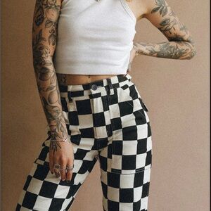 Brand New p&Co black checkerboard service fatigue pants